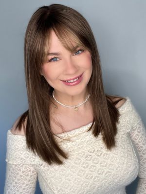 Faith | Lace Front Remy Echthaar Perücke – Dunkelbraun mit Goldblonden Highlights