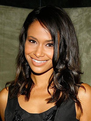 Bezahlbare Wellig Spitzefront Kunsthaar Perücke