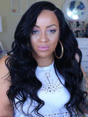 Modern Wellig Spitzefront Echthaar Perücke