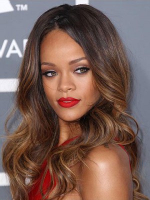 Rihanna Leimlose Lace Dip Dye Frisur Lange Wellige Perücke