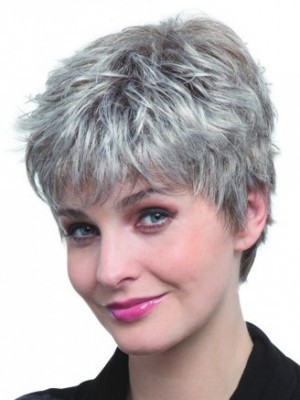 Kappenlos Pixie Stil Synthetische Graue Perücke