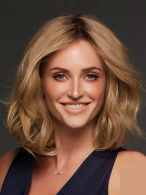 Billig Wellig Spitzefront Echthaar Perücke