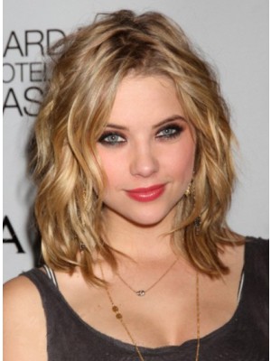 Ashley Benson Schulterlänge Wellig Echthaar Spitzefront Perücke