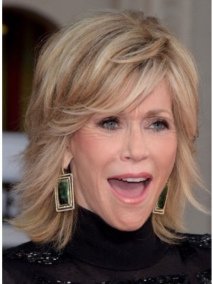 Jane Fonda Wellig Echthaar Kappenlos Perücke