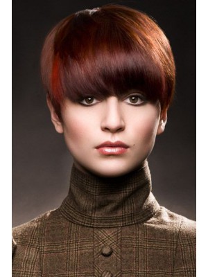 Gerade Kappenlose Rot Echthaar Perücken 