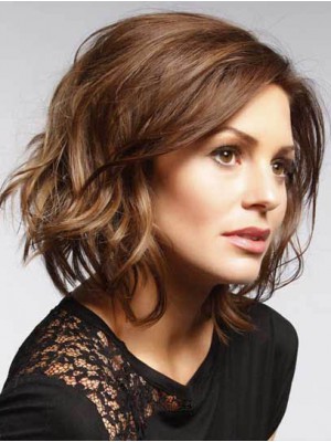 Wellige Kappenlose Rost Echthaar Perücken 