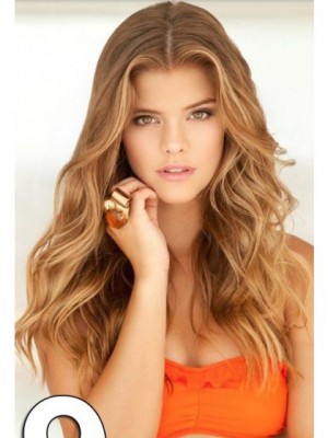 Schöne Lange Wellige Echthaar Vollspitze Perücke