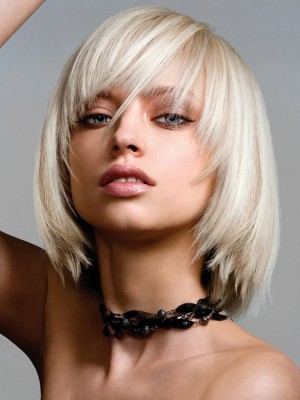 Tolle Gerade Kappenlos Echthaar Perücke