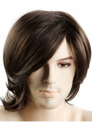 Braun Flexible Mittle Kappenlos Synthetisch Männer Perücke