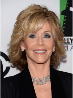 Jane Fonda Synthetik Kappenlos Wellig Perücke