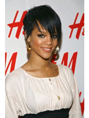 Rihanna Frisur Wunderschöne Schwarz Kurz Kappenlos Perücke