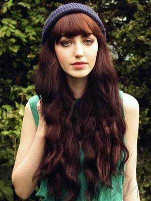 Stylish Kappenlose Lange Wellige Synthetische Perücke