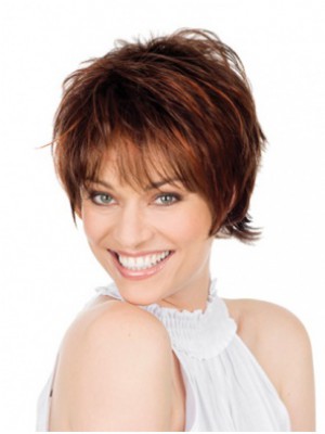 Hübsche Gerade Kappenlos Kunsthaar Perücke