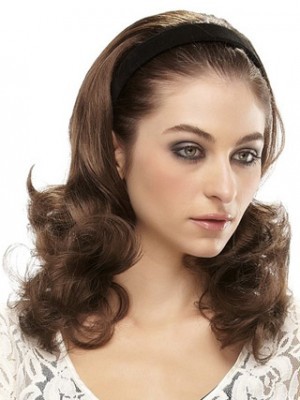 Reizende Wellig 3/4 Perücke Mit Hard Velvet Beigefügt Haarband