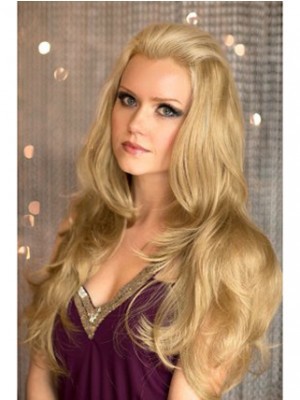 Lang Sanfte Locker Wellig Blond 3/4 Perücke